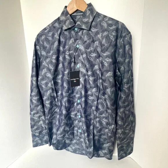 Masutto Leandro Luxury Cotton Dress Shirt Men’s Medium Blue-Gray Semi-Fit NWT